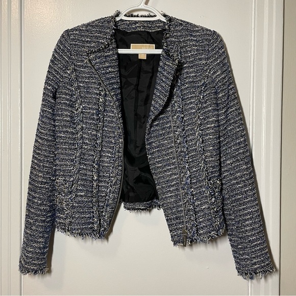 MICHAEL Michael Kors Blue Tweed Biker Jacket size XS - Picture 7 of 9